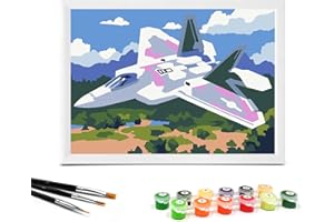 Nariolar Paint by Numbers for Kids Ages 4-8 with 7X9.5 inch Pre-Printed Cardboard,12 Acrylic Paint Pots and 3 Painting Brushes, Craft Gift Room Decor for Children,(Aircraft)