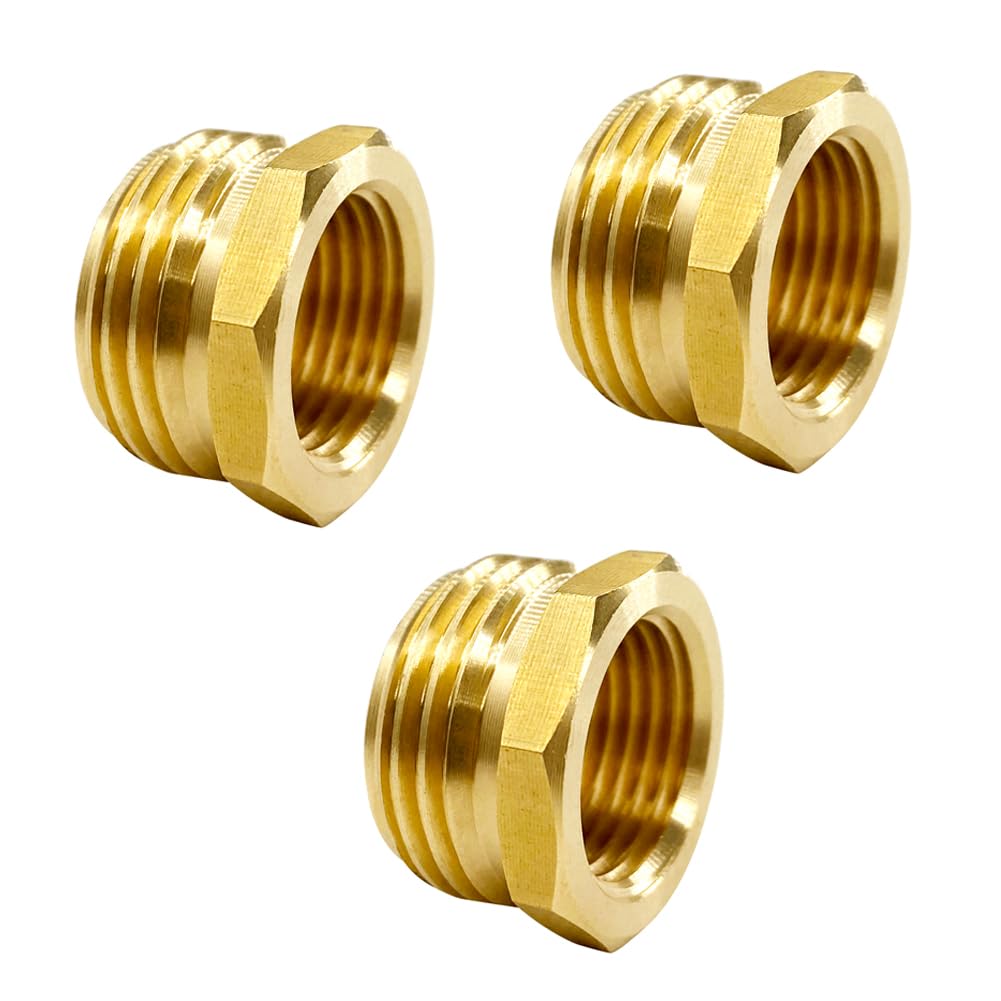 Photo 1 of GESHATEN 3/4” GHT Male x 1/2” NPT Female Connector, Brass Garden Hose Fitting, Adapter, Industrial Metal Brass Garden Hose to Pipe Fittings Connect (3 Pack)