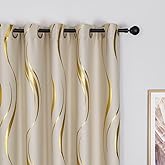 MYRU 2 Panels Set Foil Print Striped Curtains for Living Room Bedroom (Beige and Gold, 2 x 54Wx84L)