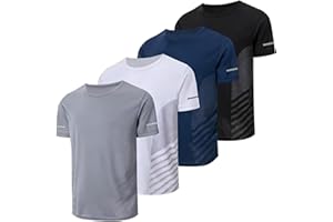 Men's Quick-Dry Workout T-Shirts, Breathable Crew Neck Short Sleeve with Reflective Strip for Gym, Running