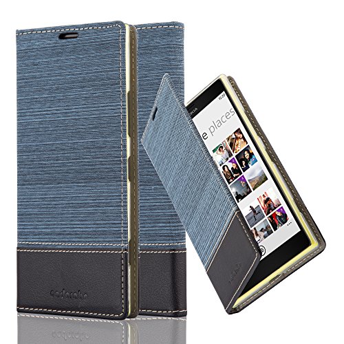 Cadorabo Case works with Nokia Lumia 1520 Book Case in DARK BLUE BLACK (Design FABRIC-FAUXLEATHER) â€“ with Magnetic Closure, Stand Function and Card Slot â€“ Wallet Case Etui Cover PU Leather