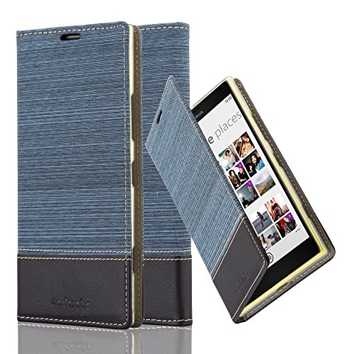 Cadorabo Book Case Works with Nokia Lumia 1520 in Dark Blue Black - with Magnetic Closure, Stand Function and Card Slot - Wallet Etui Cover Pouch PU Leather Flip