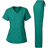 Dagacci Medical Uniform Women's Scrub Set Stretch and Soft Y-Neck Top and Pants