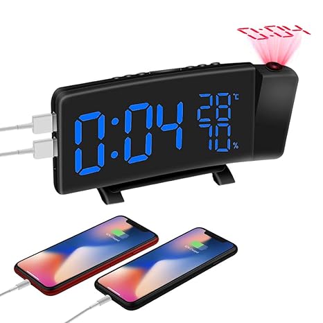 MCvilla Projektionswecker Digitaler Funkuhr Digitales Thermometer Hygrometer Universal Weather Station mit Aussenfühler wecke