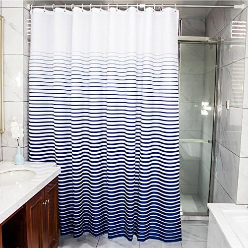 wendana Shower Curtain Fabric Striped Navy and White Waterproof Decorative Shower Curtains for the Bathroom Shower Stall Curtains 72 x 72 inches with 12 Hooks Rings¡­