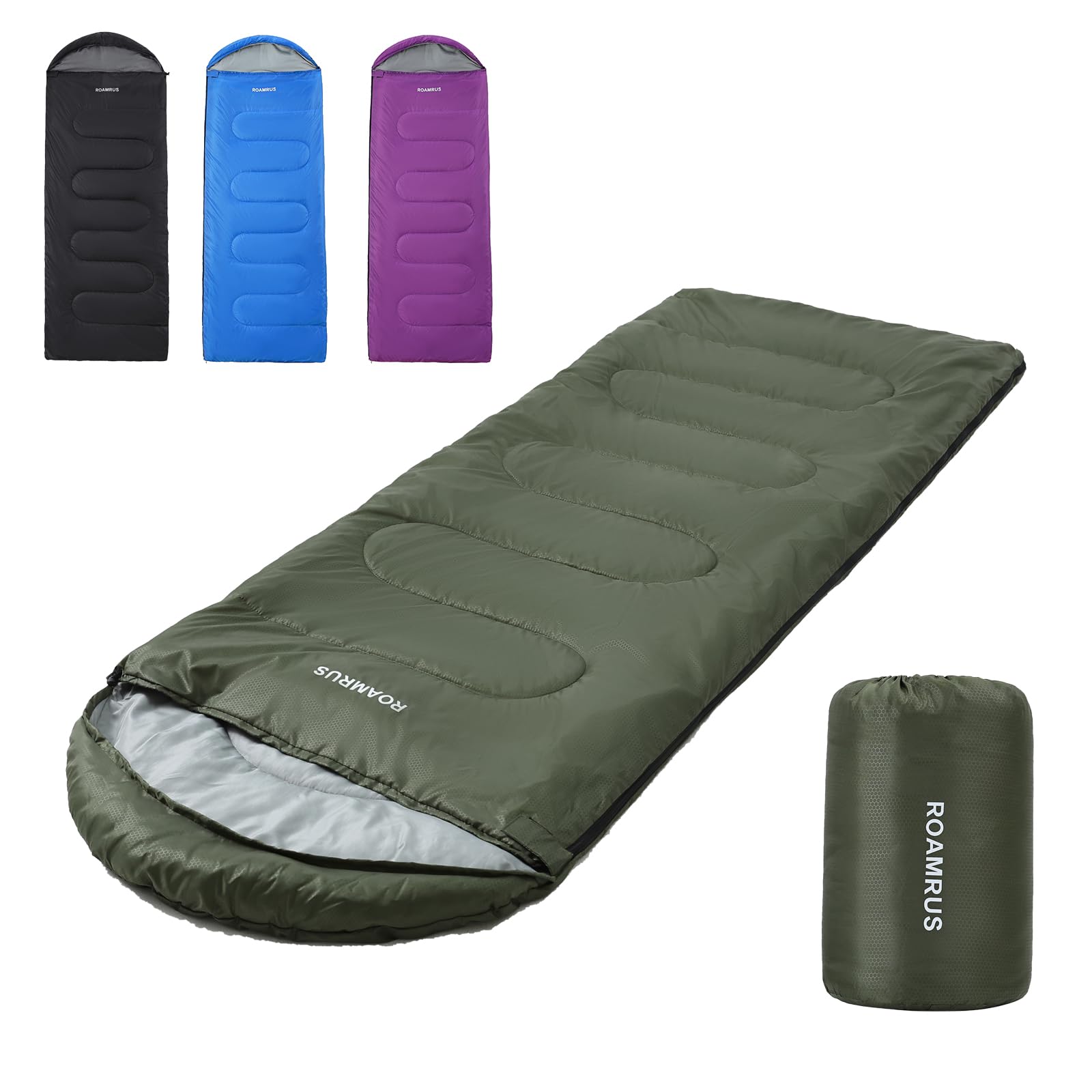 Photo 1 of ROAMRUS 3 Seasons Sleeping Bags for Adults, Portable, Waterproof, Lightweight,with Storage Sack for Outdoor & Indoor, Hiking, Camping, Warm & Cold Weather Sleeping Bag for kids 10-12, Girls, Boys Mens