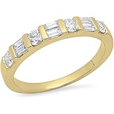 Dazzlingrock Collection 0.47 Ctw Round & Baguette White Natural Diamond Women Wedding Band Stackable Ring, 14K Real Solid Gold
