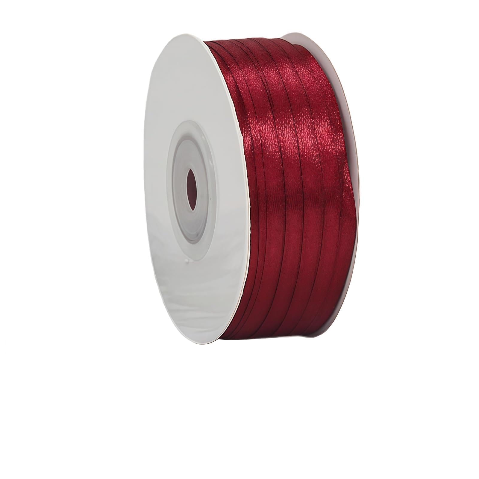 Wine Red Ribbon 3mm for Gift Wrapping 91M,Wine Red Satin Ribbon 3mm Thick for Crafting Cake,Hair Bow,Polyester Ribbon Christmas Decoration,Wedding Car Decor