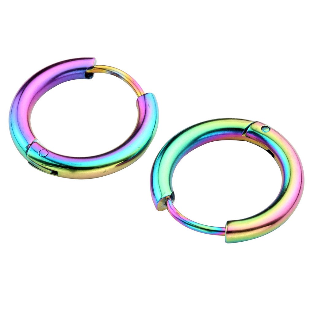 Zysta 2-14pcs Stainless Steel Rainbow Small Round Tube Endless Hoop Earrings, Hypoallergenic for Cartilage, Nose, Ears, Tragus