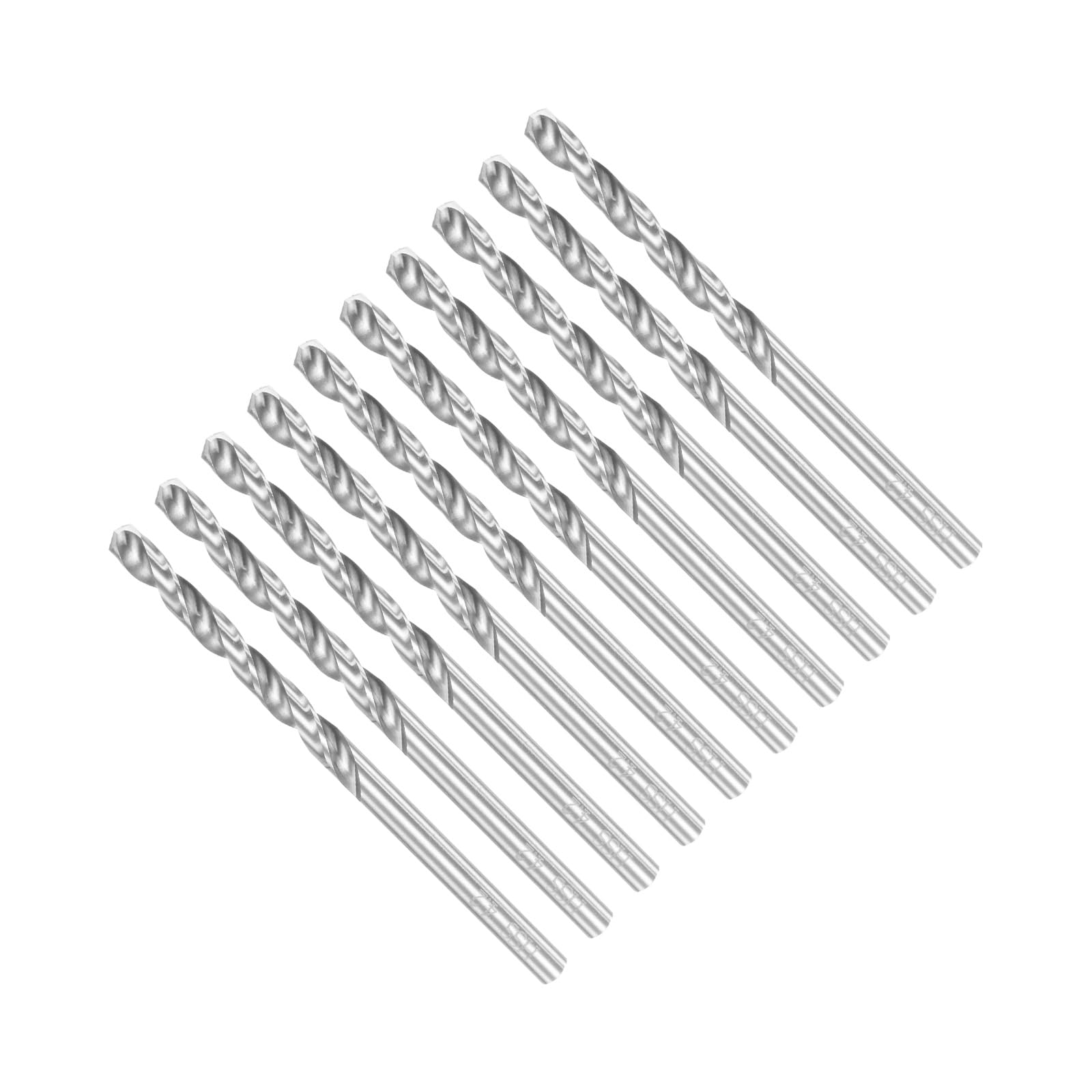CoCud Twist Drill Bits, 4.2mm Cutting Diameter 0.17" Shank 75mm Length, High-Speed Steel Jobber Bit Set (Applications: for Metal Wood Plastic), 10-Pieces