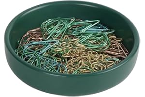 MEI YI TIAN Small Ceramic Paperclip Holder for Desk, Round Paper Clip Holder Push Pin Organizer Macaron Dark Green Paper Clip Dispenser Desktop Organizer Cute Storage Plate Desk Accessories