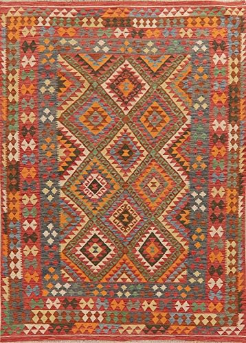 South-Western Geometric Kilim Turkish Oriental Area Rug Hand Woven 7x10