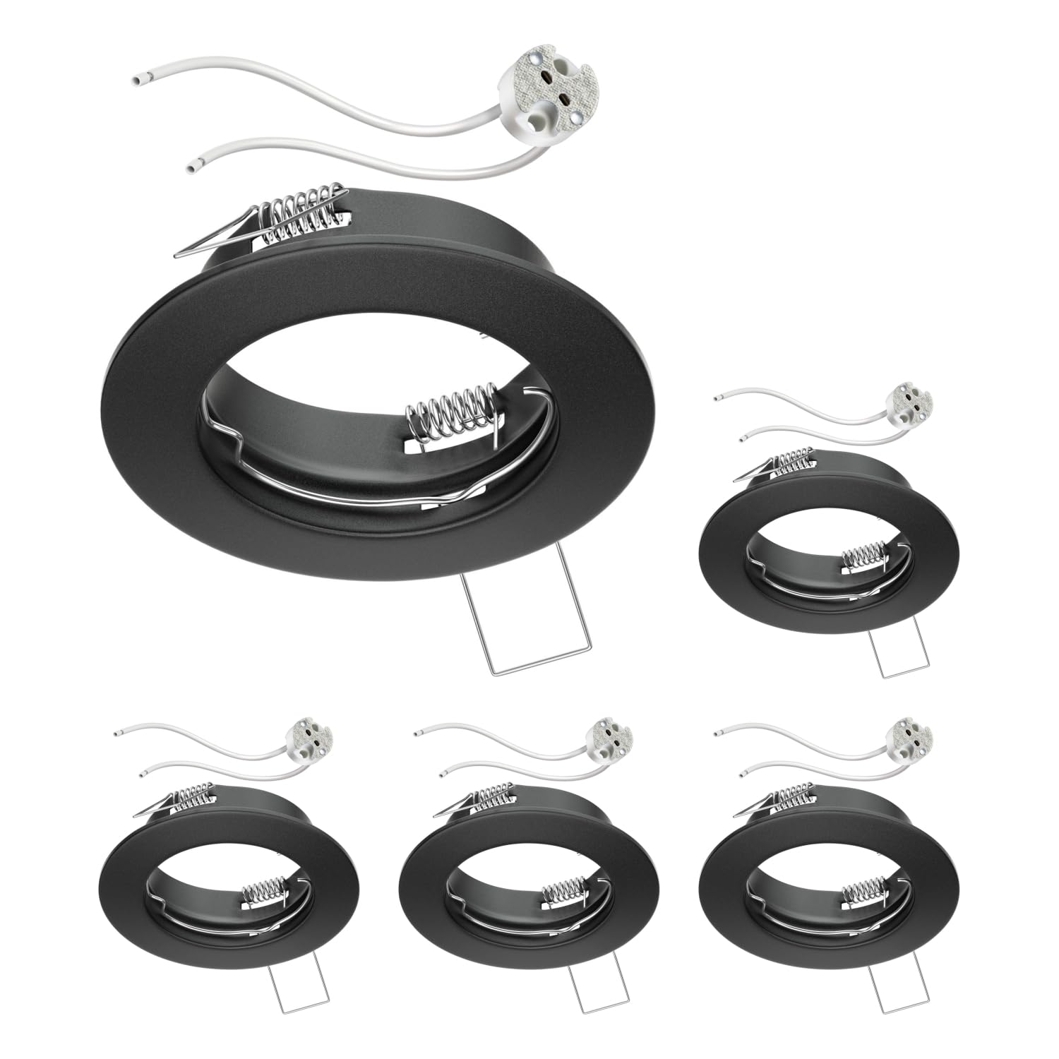 ledscom.de 5 Pieces Ceiling recessed Frame Fere recessed Frame Black matt (LED/Halogen/MR16/50mm) incl. GU5.3 Socket — image 1