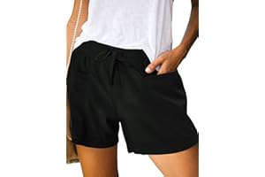 KISSMODA Womens Elastic Waist Drawstring Casual Shorts Loose Fit Summer Beach Shorts with Pockets S-XXL