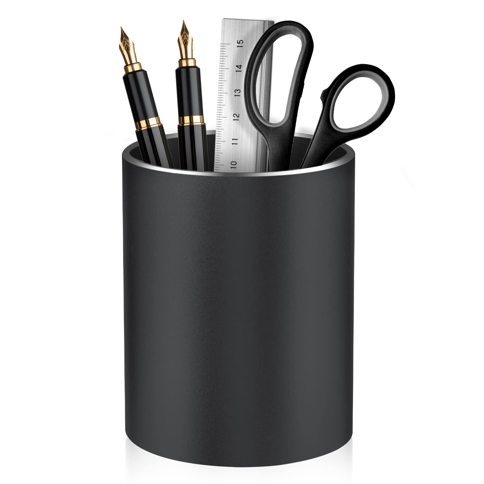 Dopaka Pen Holder for Desk, Pen Pot for Desk,Organizer for Desk Metal Pencil Holder Pen Cup and Storage Box for Office, School, Home, and Kids Non-slip silicone bottom 3.93 * 3.14inch (Black)