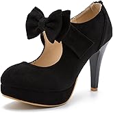 fereshte Women's Platform Mary Jane Pumps with Bow, High Heel, Closed Toe, Zip Closure