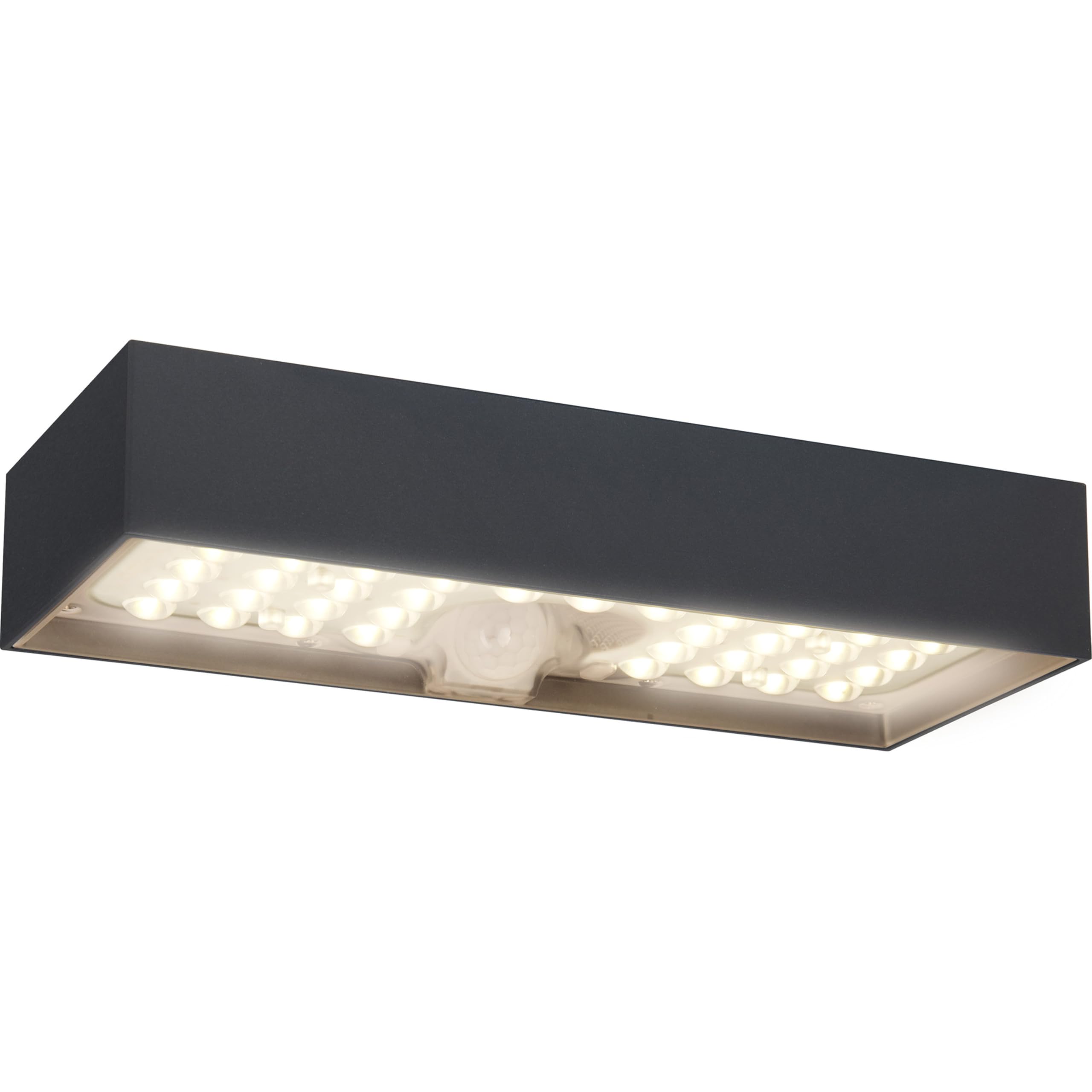 Luceco Solar Powered LED Outdoor Wall Light with PIR Motion Sensor, Security Light, Exterior Lighting, Brick Design, Slate Grey, IP65, 6W, 900lm, 3000K, LEXSBR80G30