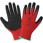 Global Glove 500MF - Tsunami Grip Mach Finish Nitrile Coated Gloves - Large, Black/Red