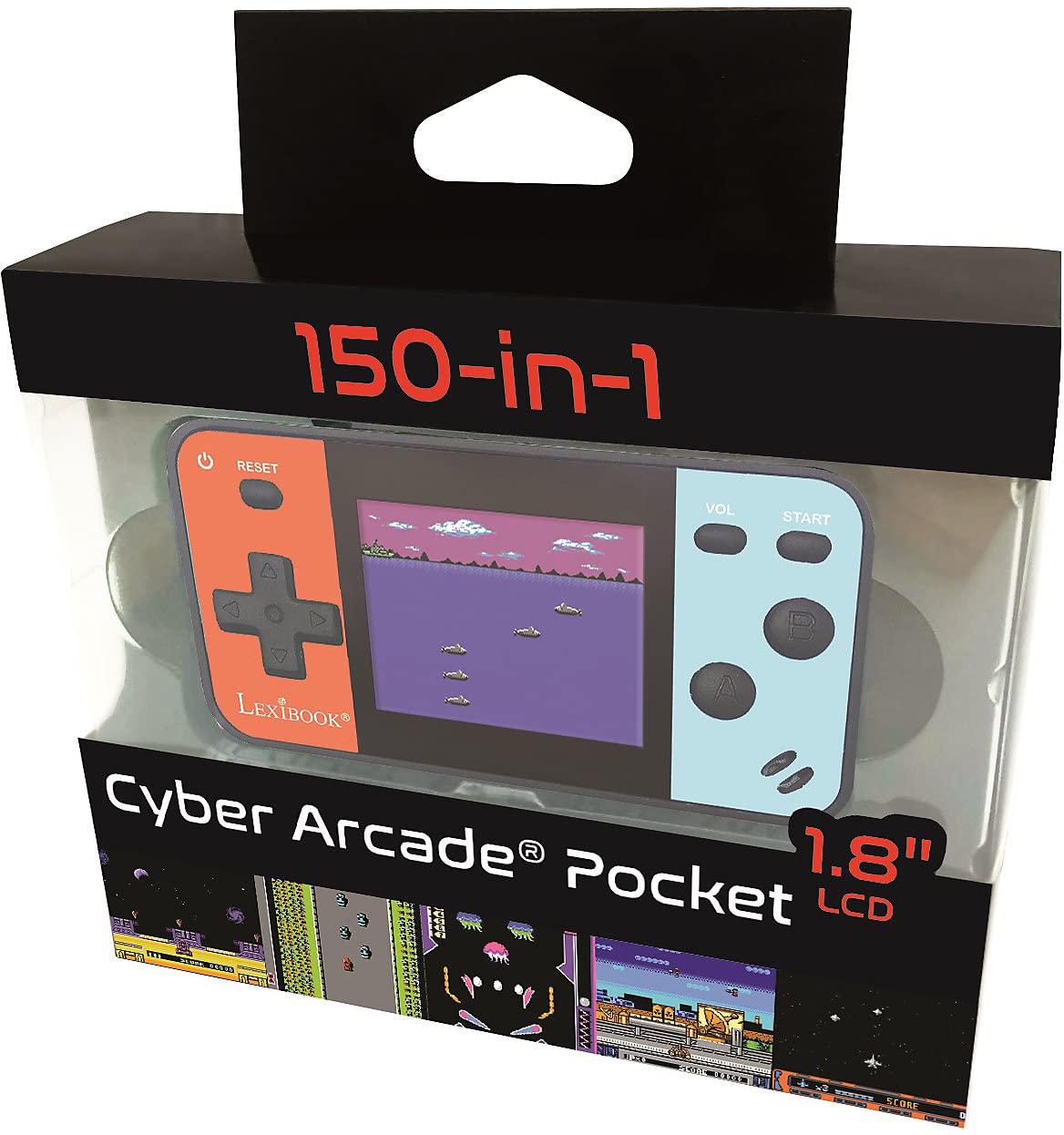 Lexibook, Cyber Arcade Pocket, Portable Handheld Game Console, 150 Games, 1.8 Inch LCD Colour Screen, Gaming Toy for Children, Blue/Red, JL1895