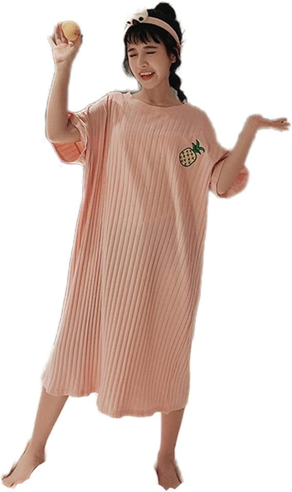 Amazon 女性の夏のパジャマ新しい女性のネグリジェ緩いネグリジェかわいいプリントスリープシャツ甘いネグリジェランジェリー綿homewear J L ルームワンピース ネグリジェ 通販