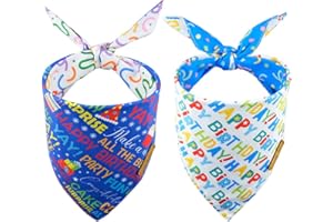 CROWNED BEAUTY Birthday Dog Bandanas Reversible Large 2 Pack, Happy Birthday Set, Adjustable Triangle Holiday Blue Scarves for Medium Large Extra Large Dogs Girl Boy Pets DB50-L