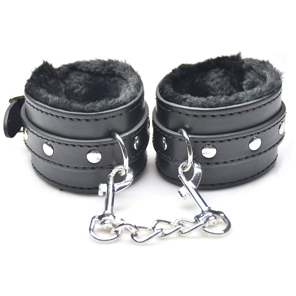 Hxiu Handcuffs Soft Comfortable Cuffs Adjustable Black Leather Cuffs for Hand-Wrist(Black-31cm)