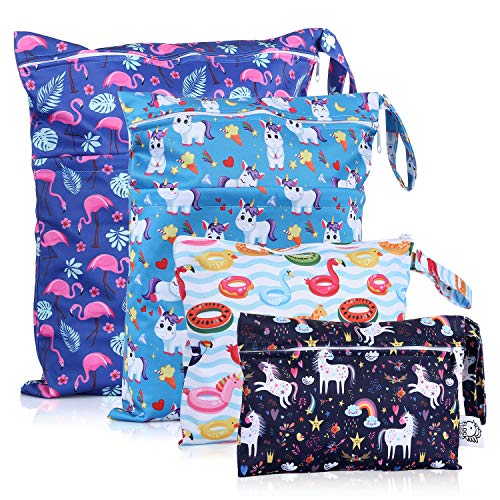 Wet Dry Bag, Diaper Cloth Waterproof Reusable Wet Bags with Zippered Snap Handing, for Travel Pool Beach Daycare Toddler Soiled Yoga Gym Bag Swimwear Bathing Suit or Wet Clothes,4 pcs,(Fantasy) - Thumbnail 7