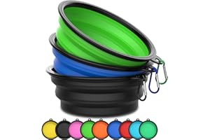 Takfox Collapsible Dog Bowls [3 Pack] 20 oz, Travel Dog Bowls, Pet Bowl Portable Foldable Water Food Feeding Dishes with Carabiner Clip for Traveling Hiking Walking-Black & Green & Blue