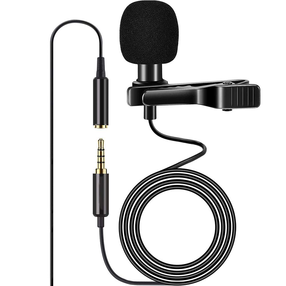 ANCLLO 3.5mm Lavalier Microphone, Omnidirectional Lapel Microphone Professional Condenser Clip-on Mic for Smartphones Podcast Recording