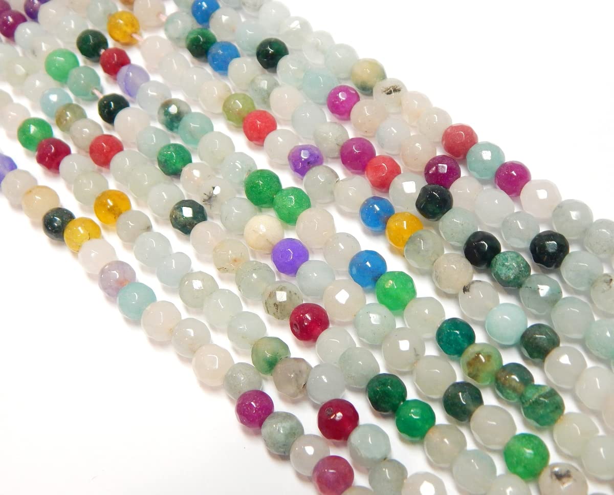 Mix Strand Agate Stone, Gemstone Beads, 6 mm, 60 Pieces, Craft Set, Semi-Precious Stone, Facet Round, Jewellery Making