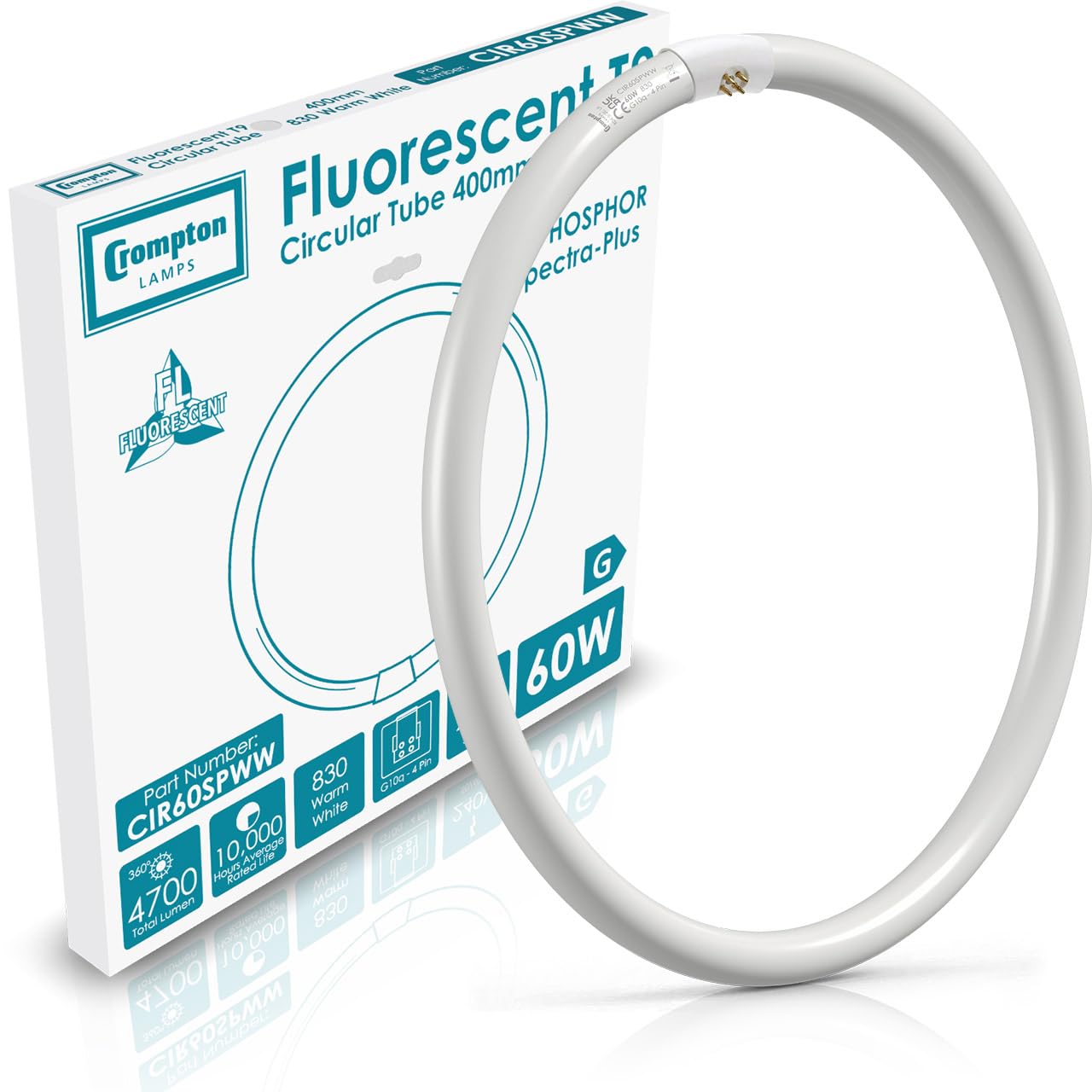 Crompton Lamps 60W T9 Fluorescent Circular 4 Pin Light Bulbs | Warm White 3000K | Energy Efficient Tube | Long-Lasting 10,000 Hours | GR10q Base for Magnifiers & Ceiling Lights