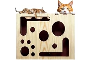 Cat Scratch Puzzle Enrichment Box with Ball Sandpaper Inside, Interactive Wooden Nail File Toy & Scratcher for Indoor Cats Bo