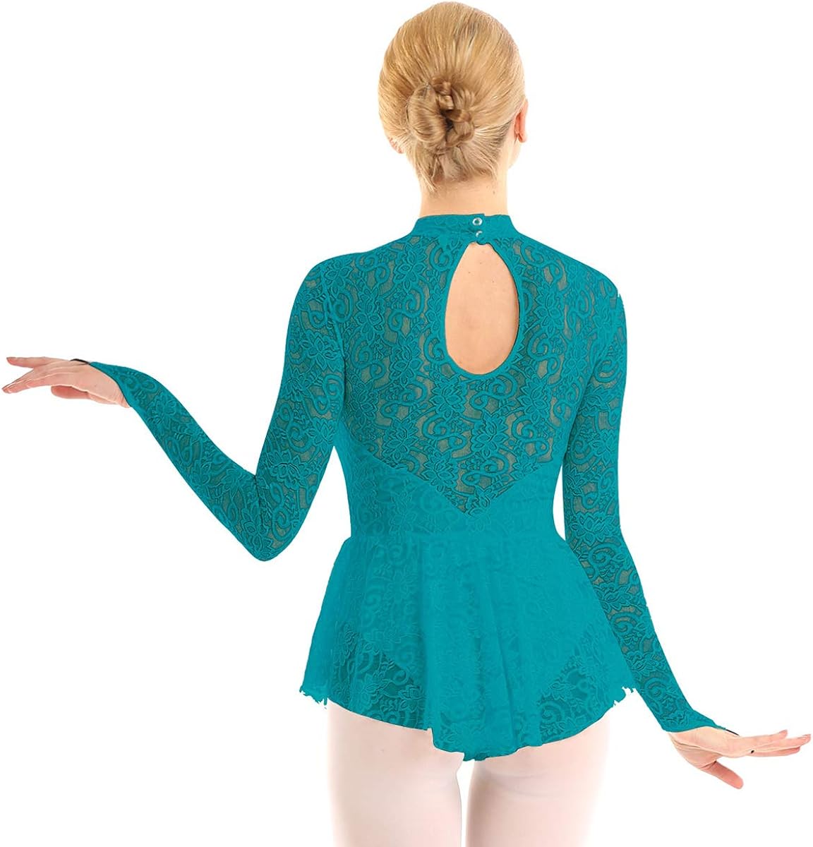 ACSUSS Women's Turtle Neck Lace Figure Ice Skating Roller Skating Ballet Dance Leotard Dress Costume: Clothing