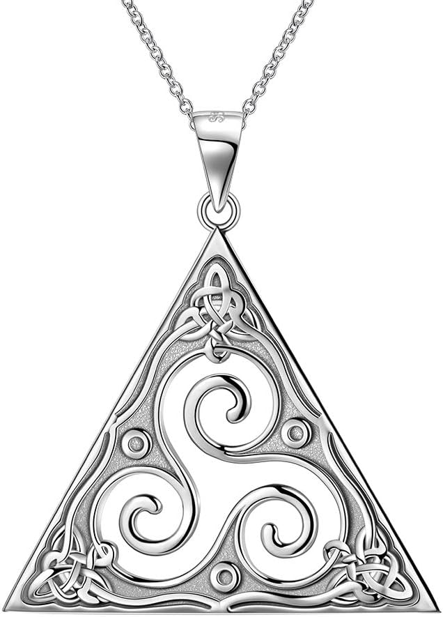 JewmonAmulet Spiral Triskele Necklace Mens Womens 925 Sterling Silver Celtic Knot Triangle Pendant Necklace Celtic Jewellery Protection Symbol Gift for Girlfriend Wife Birthday Anniversary FP0049W