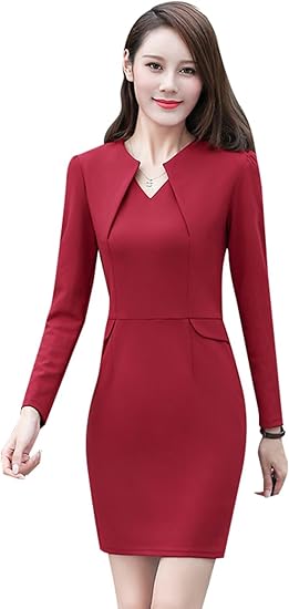 Amazon Co Jp ワンピース スーツ Vネック タイト スカート 無地 エレガント ひざ上 大人 正装 K ワインレッド 4xl 服 ファッション小物