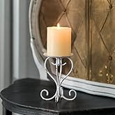 SOFE Metal Pillar Candle Holder, Shabby Chic White Candle Stand Scroll Shape 5.6 Inches Tall, Modern Farmhouse Candles Pedest
