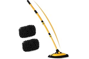 anngrowy 56.7" Car Wash Brush Mop Kit Mitt Sponge with Long Handle Car Cleaning Supplies Kit Tools Car Washing Duster Exterior Scratch Free, Chenille Replacement Head Extension Pole