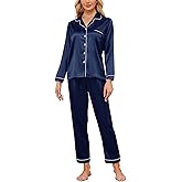 YIJIU Womens Silk Satin Pajamas Set Long Sleeve Button Down Top and Long Pants Sleepwear 2 Piece Pjs Set Soft Loungewear