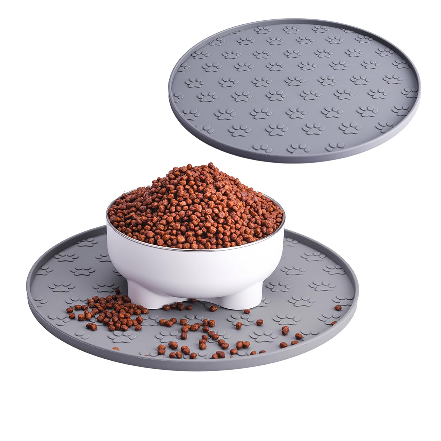2PCS Silicone Pet Food Mat Raised Edge Food and Water Mat Gray