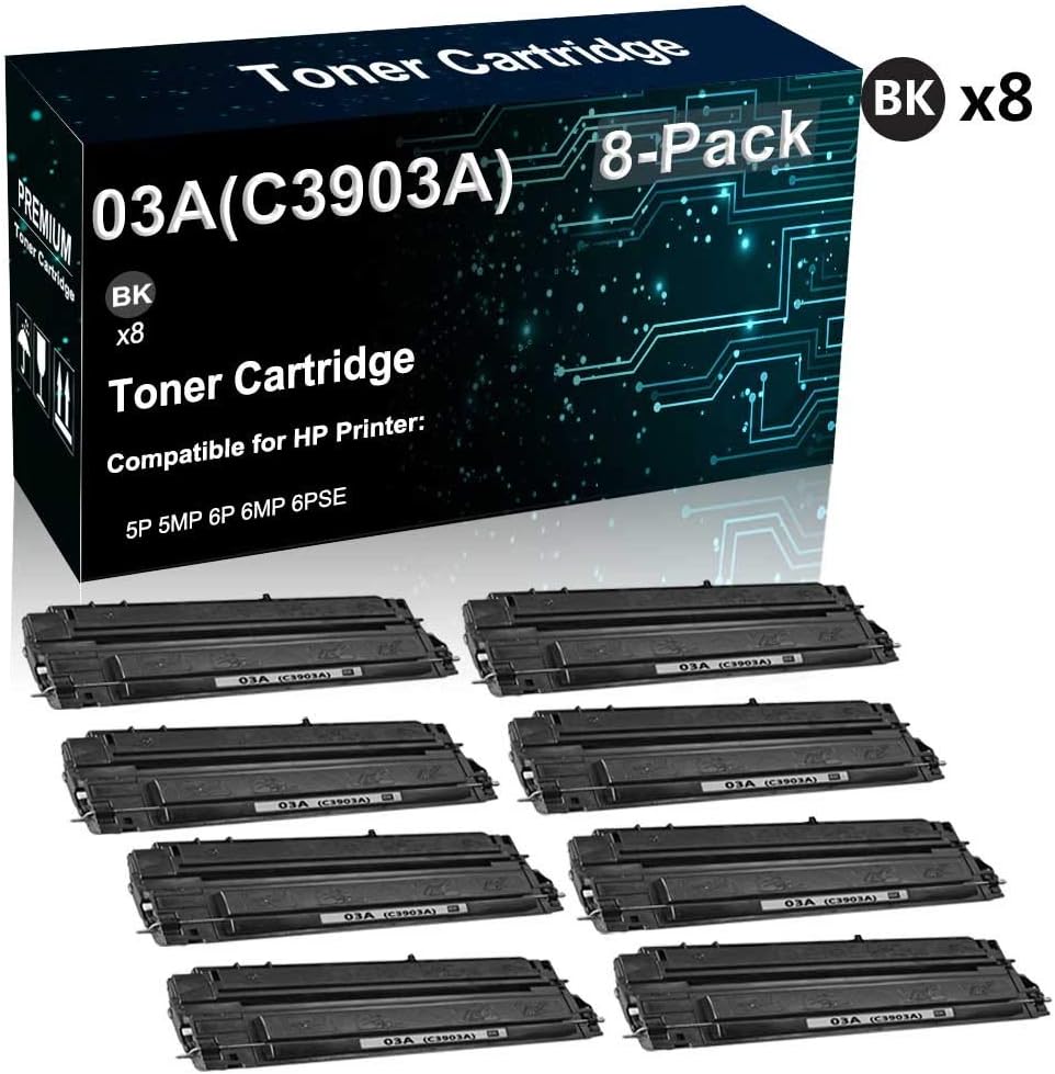 8-Pack (Black) Compatible High Yield 6pse Laser Printer Cartridge Replacement for HP 03A(C3903A) Toner Cartridge