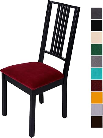 Homaxy Stretch Chair Seat Covers For Dining Room Velvet Elastic Dining Chair Seat Protector Cover Removable Washable Chair Slipcovers With Ties Set Of 6 Wine Red Amazon Co Uk Kitchen Home
