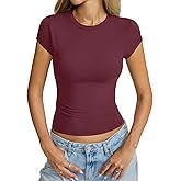 Eachyes Womens Cap Sleeve Tops Crew Neck Short Sleeve Shirts Slim Fit Basic Tees Summer Outfits Clothes 2026