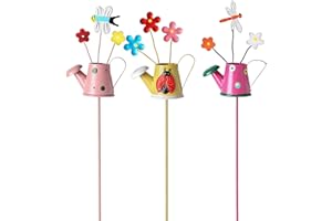Set of 3 Metal Flower Pot Garden Stakes, Hand-Painted Whimsical Animal Decorative Plant Picks, Weatherproof Outdoor Yard Art 