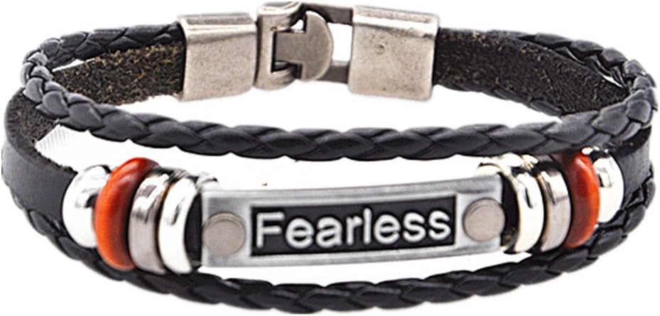 MULBA Men's Vintage Leather Wrap Wrist Band Rope Bracelet Sl3363 (Fearless Bracelet Black)