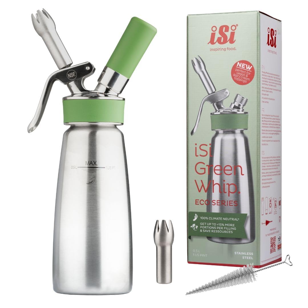 Photo 1 of iSi North America Culinary Eco Series Green Whip for Whipped Cream, Foams and Plant-Based Toppings; 1 Pint, Stainless Steel