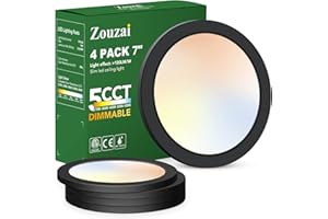 zouzai LED Flush Mount Ceiling Light, Dimmable 5CCT Selectable 2700K/3000K/4000K/5000K/6000K,7 Inch 15W Super Slim for Bedroom Energy Star & ETL Listed(7 inch,4 Pack,Black)