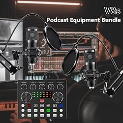 Podcast Equipment Bundle for 2, DJ Mixer with Voice