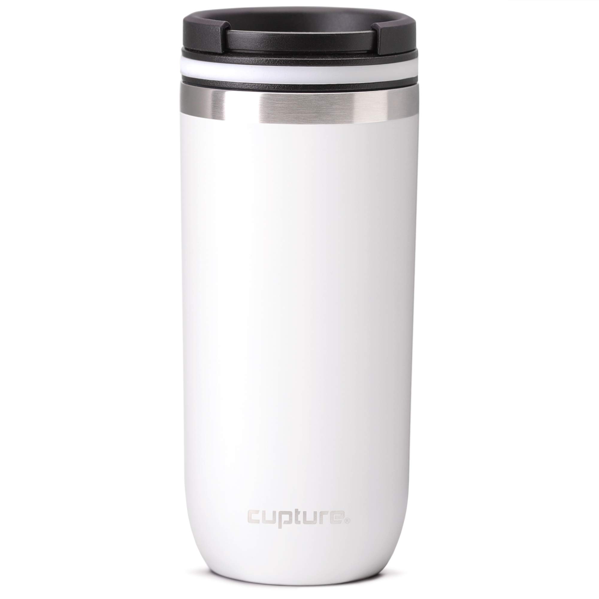 Cupture TWIST-TOP Vacuum-Insulated Stainless Steel Travel Mug, 16 oz, Winter White