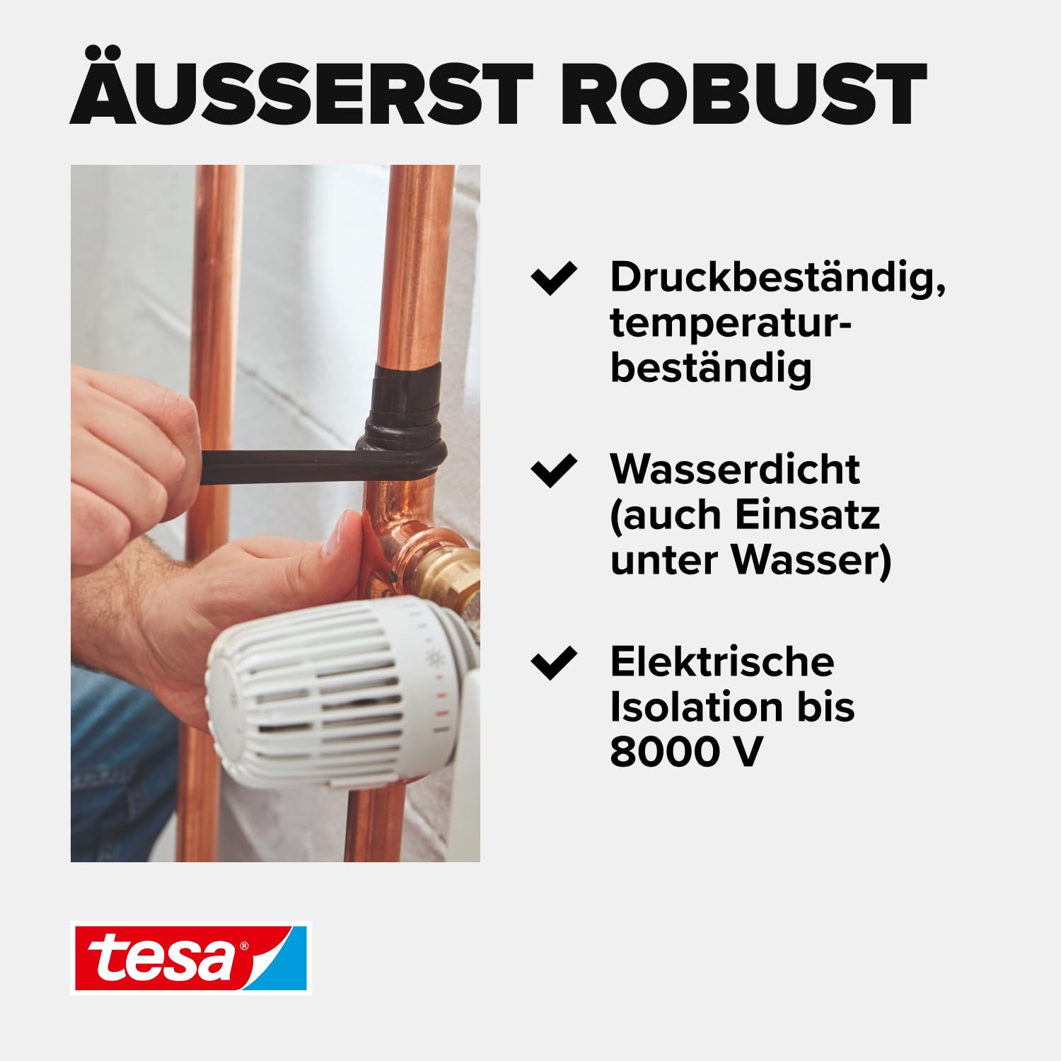 tesa extra Power Extreme Repair Reparaturband - Selbstverschweißendes Reparaturband aus Silikon zum Isolieren und Abdichten - 2,5 m - Transparent 6