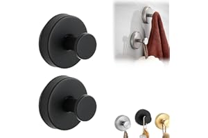 TOCHAIR Luxe Hold No-Drill Hooks, 2024 New No Drill Suction Cup Hooks, Stainless Steel Waterproof Suction Cup Hooks, Suction Cup Hooks for Shower, Bathroom, Hanging Towels (Black, 2 PCS)